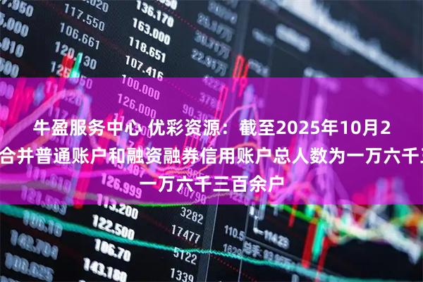 牛盈服务中心 优彩资源：截至2025年10月20日公司合并普通账户和融资融券信用账户总人数为一万六千三百余户